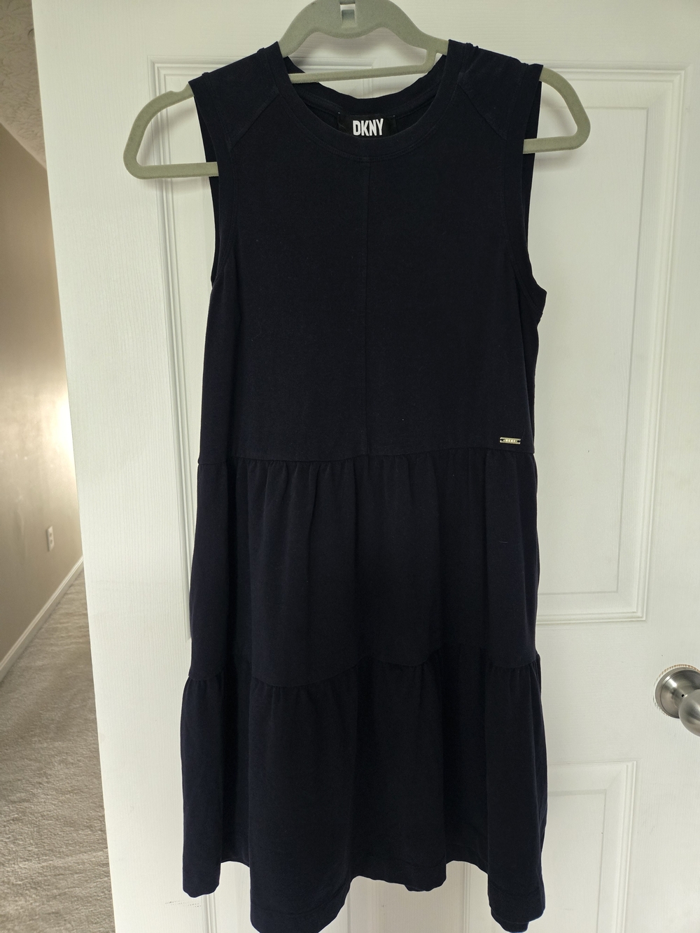 DKNY Womens' Sleeveless Navy Blue Tiered Dress With Pockets!